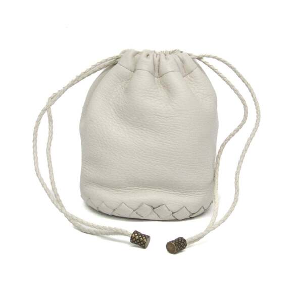 Bottega Veneta Mini Drawstring Bag 196385 WomenMen Leather Pouch Off-white